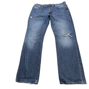 Gap Standard Fit Men Medium Wash Jeans Sz 36 x34 Ripped Whiskered Cotton Denim